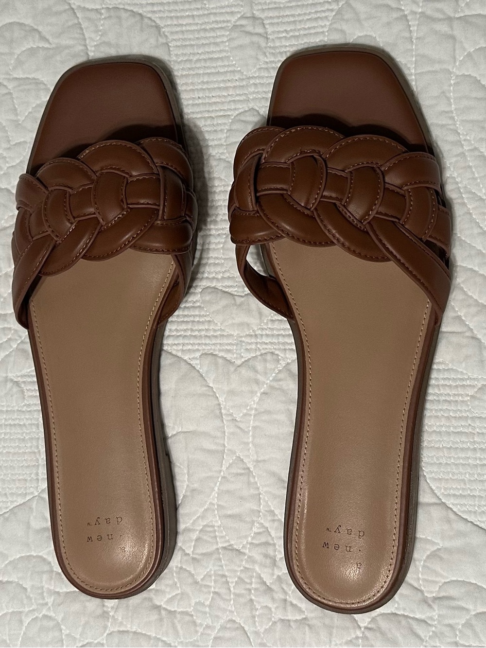 Braided Slide Sandals in Brown by